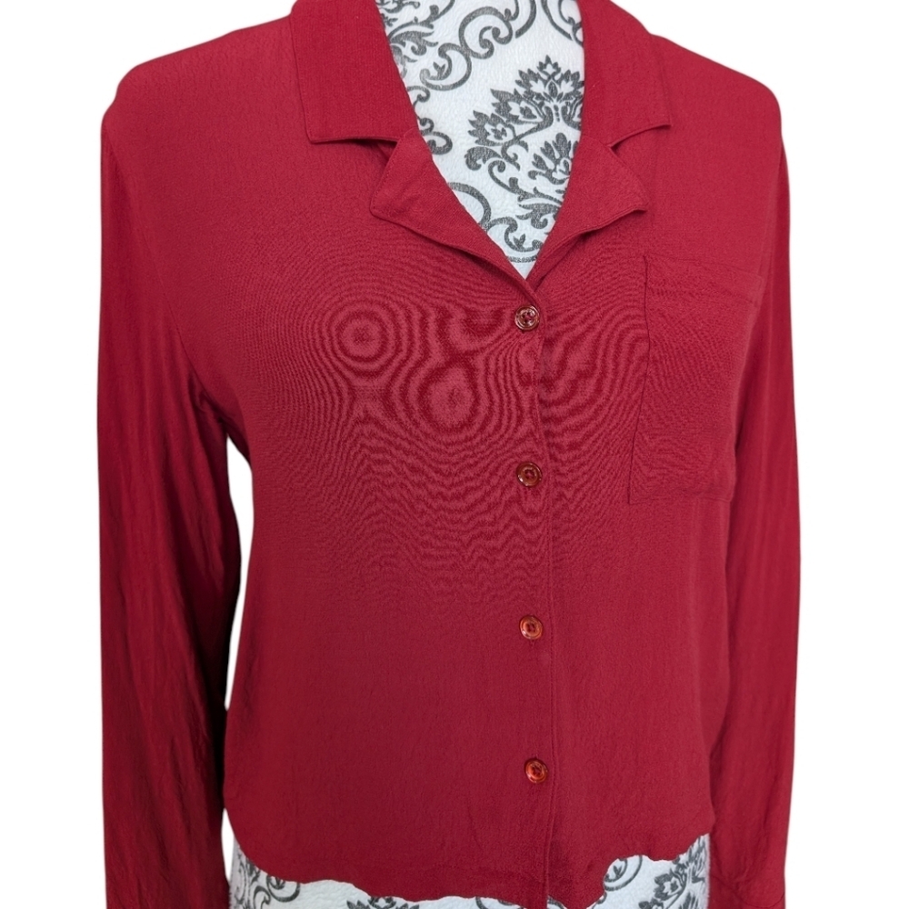 Aritzia Wilfred Free Blouse Women XS Red Button Down - Picture 5 of 11